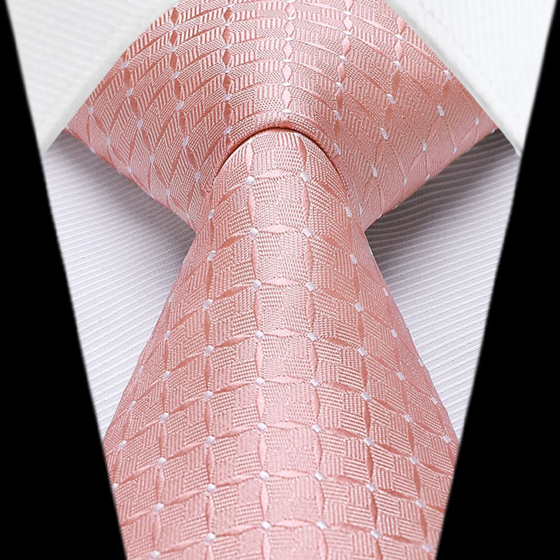 Men's Plaid Tie Handkerchief Set - C-BLUSH PINK