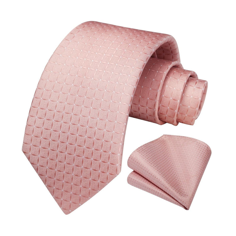 Men's Plaid Tie Handkerchief Set - C-BLUSH PINK