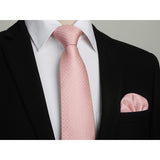 Men's Plaid Tie Handkerchief Set - C-BLUSH PINK