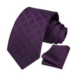 Men's Plaid Tie Handkerchief Set - C7-PURPLE DARK