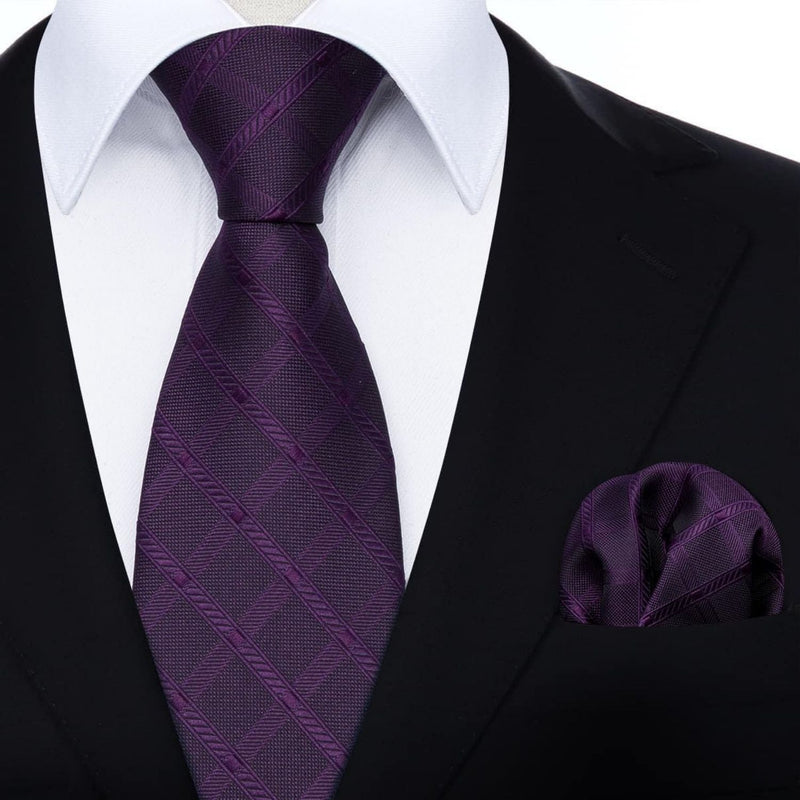 Men's Plaid Tie Handkerchief Set - C7-PURPLE DARK