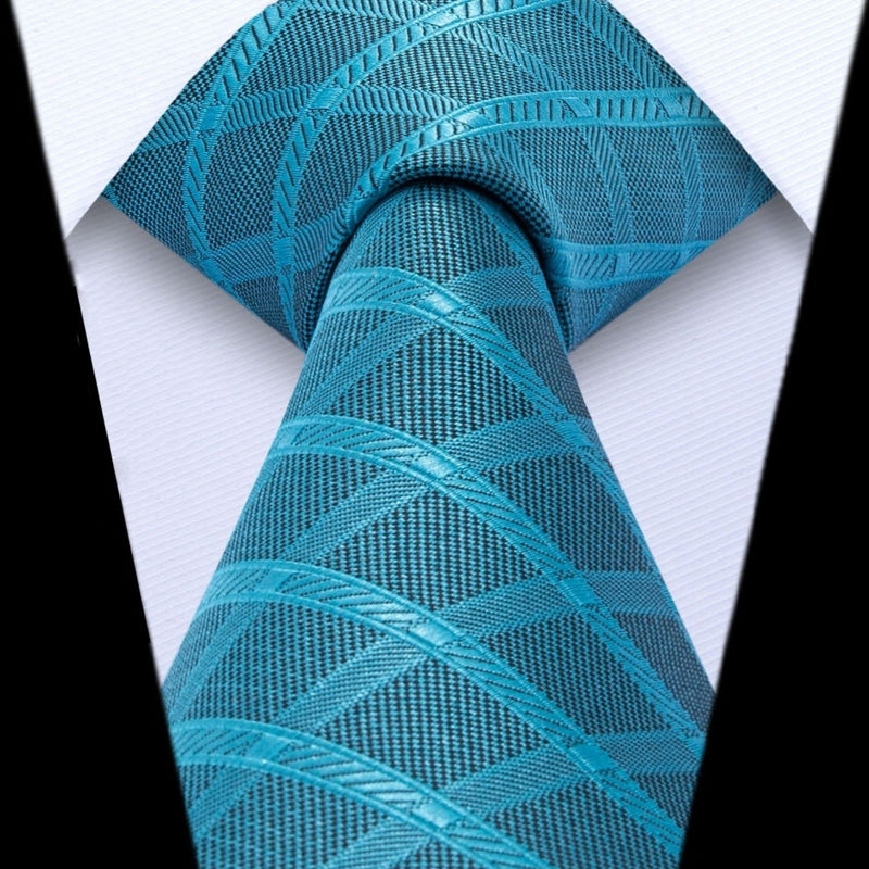 Men's Plaid Tie Handkerchief Set - A-TEAL