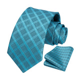 Men's Plaid Tie Handkerchief Set - A-TEAL