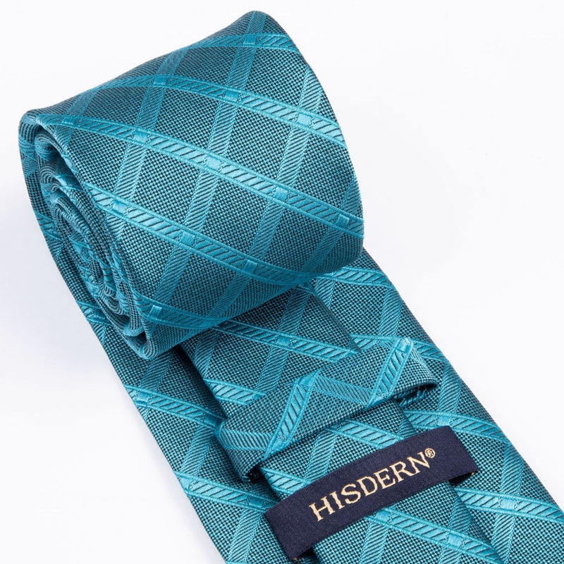 Men's Plaid Tie Handkerchief Set - A-TEAL