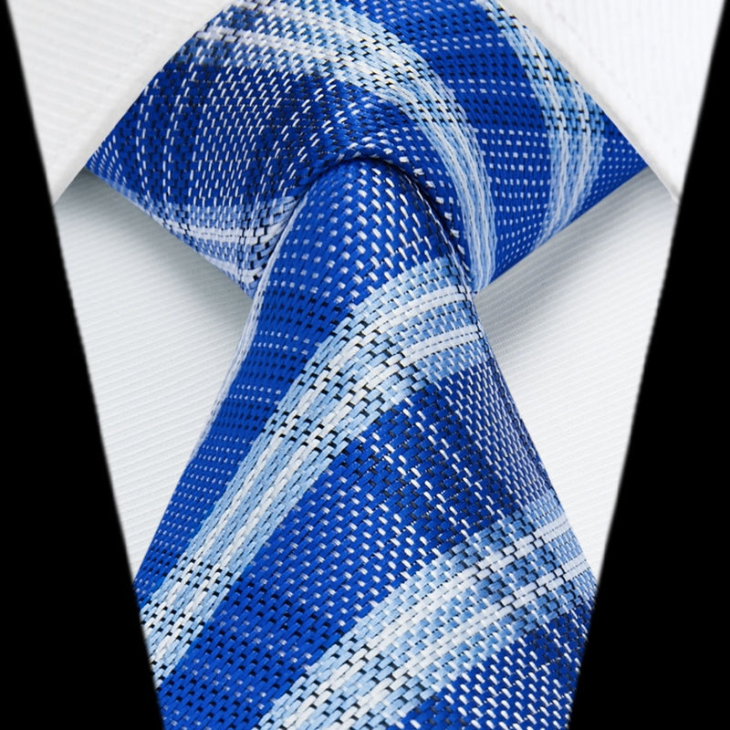 Men's Plaid Tie Handkerchief Set - D-BLUE2