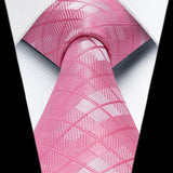 Men's Plaid Tie Handkerchief Set - B-PINK2