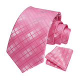 Men's Plaid Tie Handkerchief Set - B-PINK2