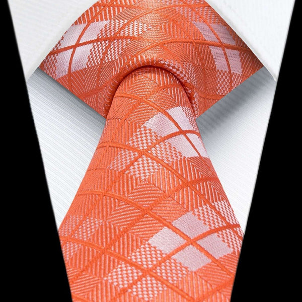 Men's Plaid Tie Handkerchief Set - B-ORANGE