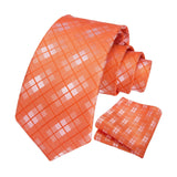 Men's Plaid Tie Handkerchief Set - B-ORANGE