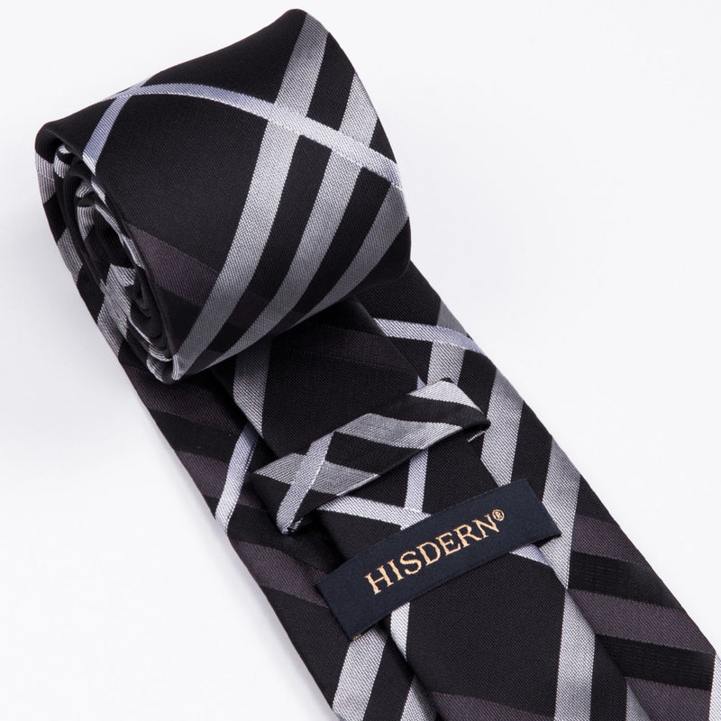 Men's Plaid Tie Handkerchief Set - F2-BLACK