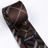 Men's Plaid Tie Handkerchief Set - F2-BROWN