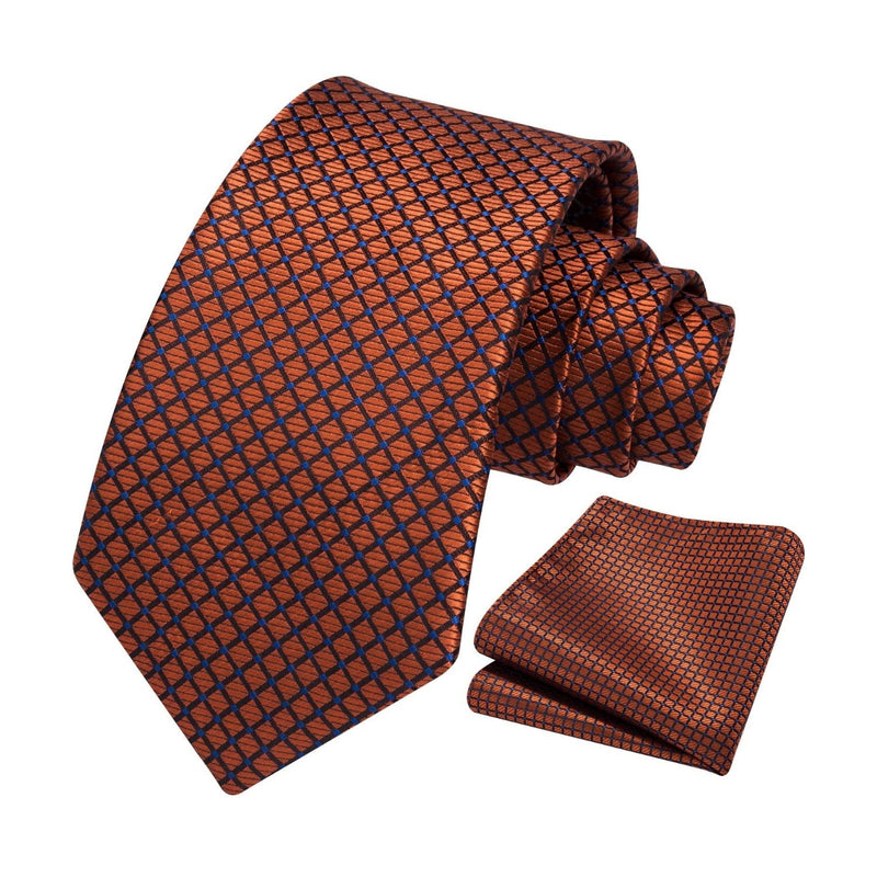 Men's Plaid Tie Handkerchief Set - B-ORANGE