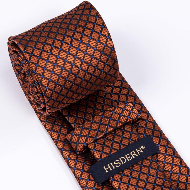 Men's Plaid Tie Handkerchief Set - B-ORANGE