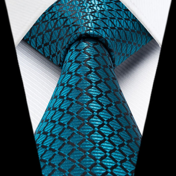 Men's Plaid Tie Handkerchief Set - A-TEAL2