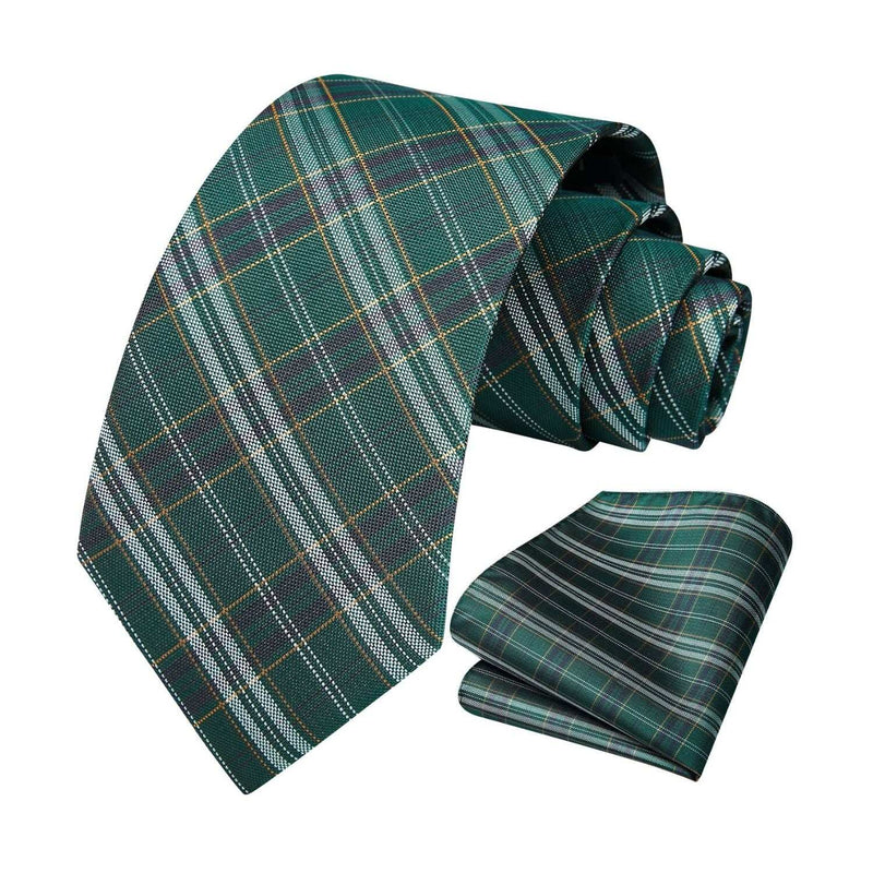 Men's Plaid Tie Handkerchief Set - B-GREEN 4