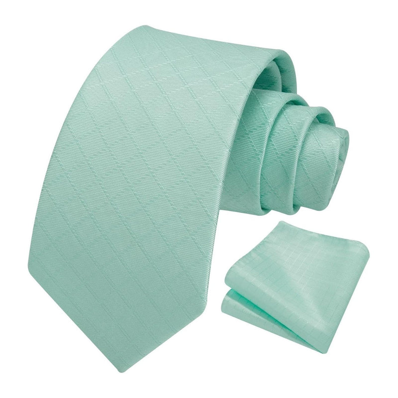 Men's Plaid Tie Handkerchief Set - E-04 AQUA