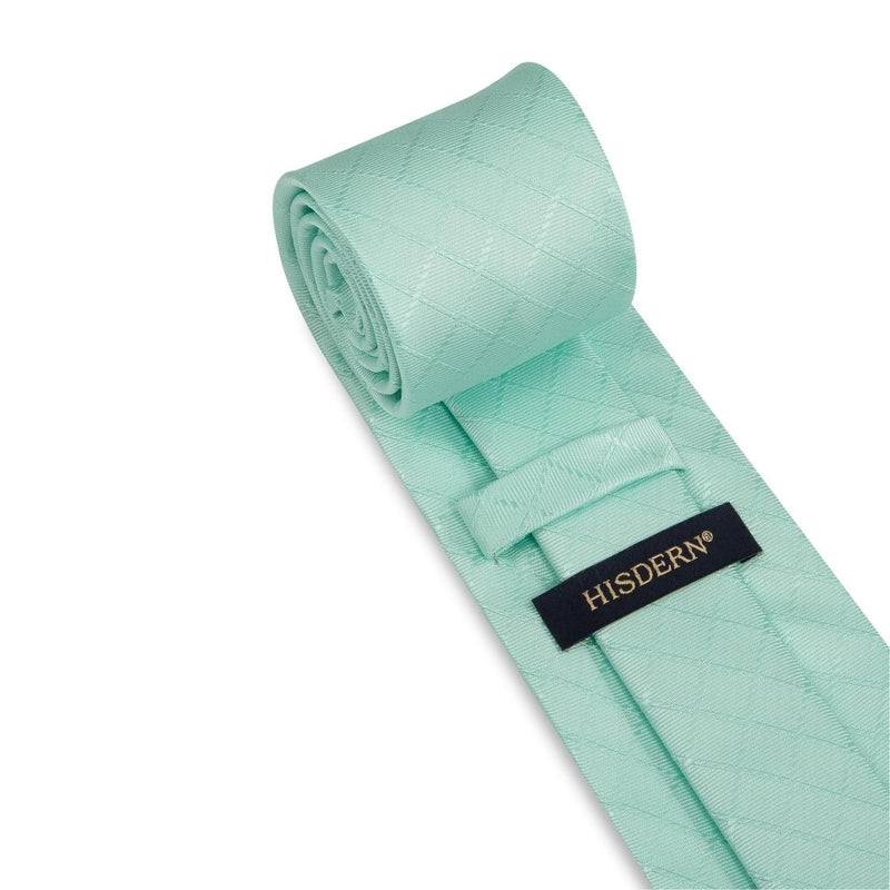 Men's Plaid Tie Handkerchief Set - E-04 AQUA