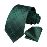 Men's Plaid Tie Handkerchief Set - GREEN