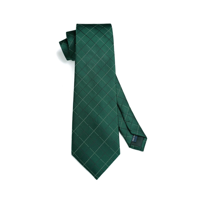 Men's Plaid Tie Handkerchief Set - GREEN