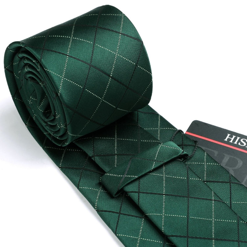 Men's Plaid Tie Handkerchief Set - GREEN