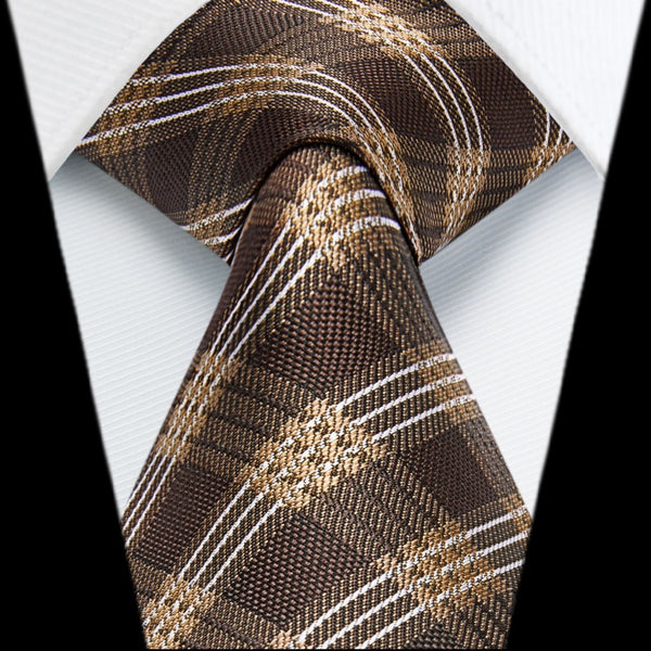 Men's Plaid Tie Handkerchief Set - C-BROWN2