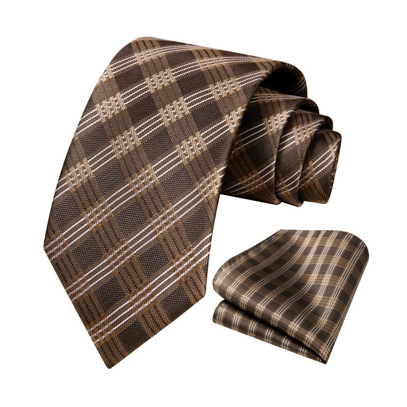 Men's Plaid Tie Handkerchief Set - C-BROWN2