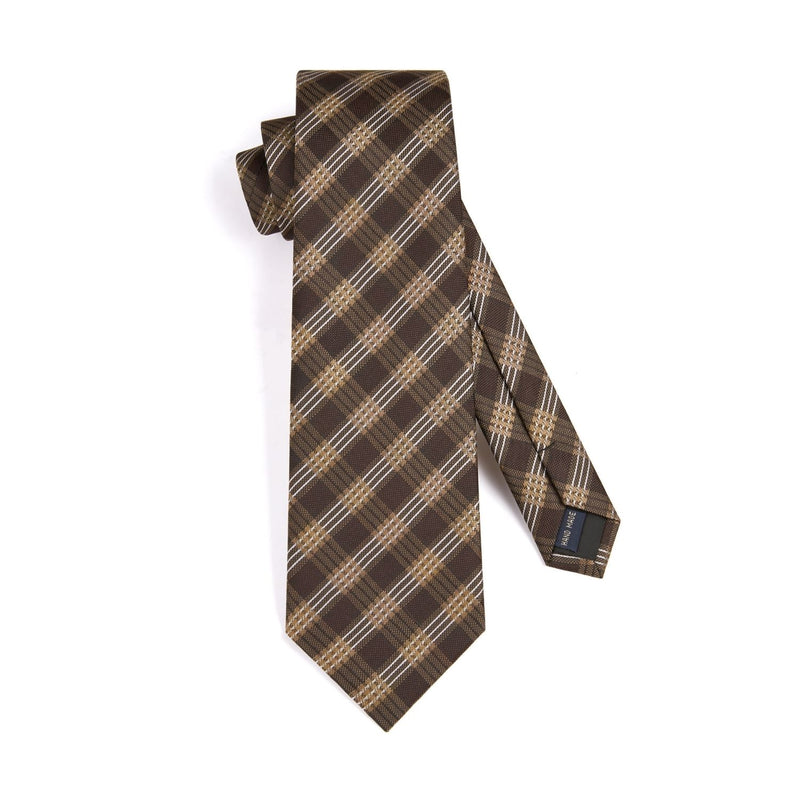 Men's Plaid Tie Handkerchief Set - C-BROWN2