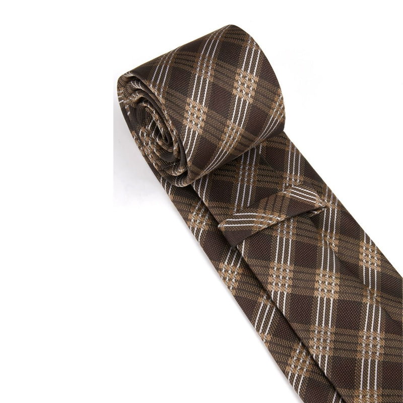 Men's Plaid Tie Handkerchief Set - C-BROWN2