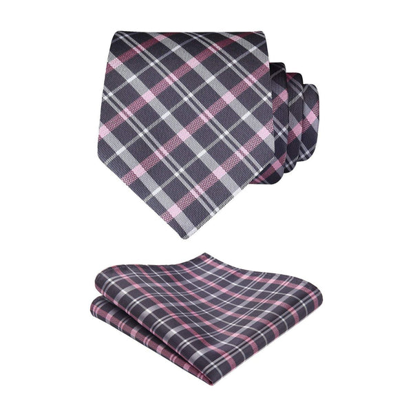 Plaid Tie Handkerchief Set - C-PINK 1
