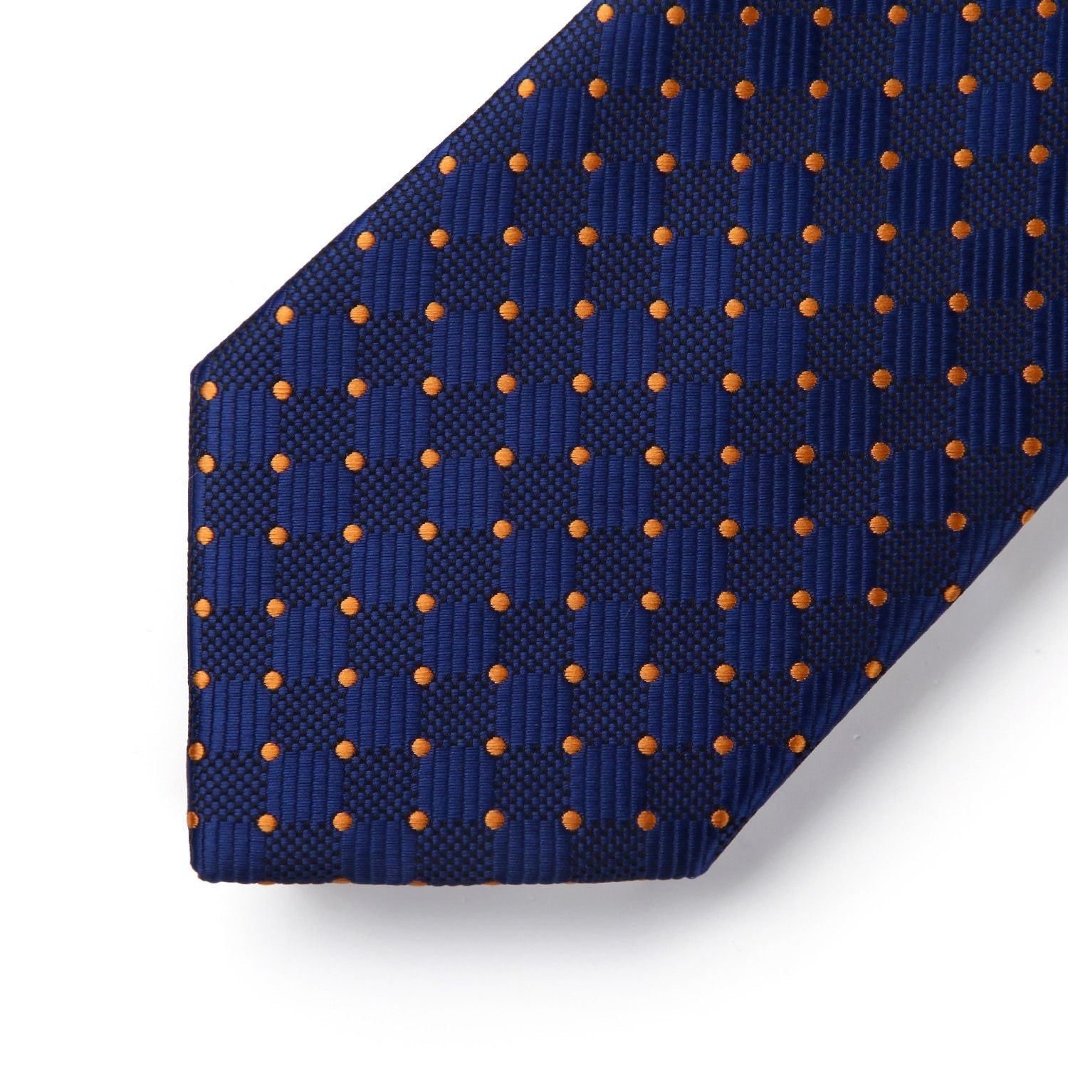 Plaid Tie Handkerchief Set - BLUE/ORANGE