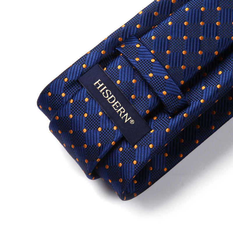 Plaid Tie Handkerchief Set - BLUE/ORANGE