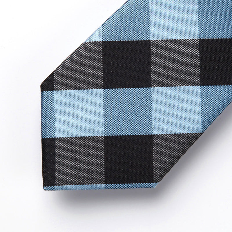 Plaid Tie Handkerchief Set - BLUE/BLACK