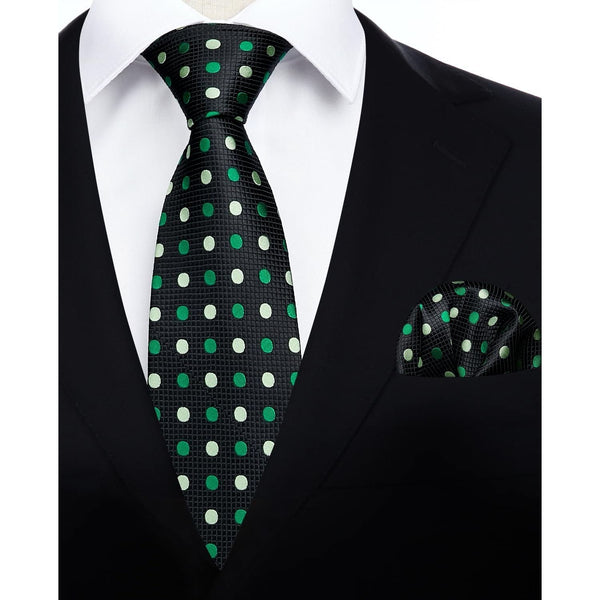 Polka Dot Tie Handkerchief Set - D-BLACK/GREEN