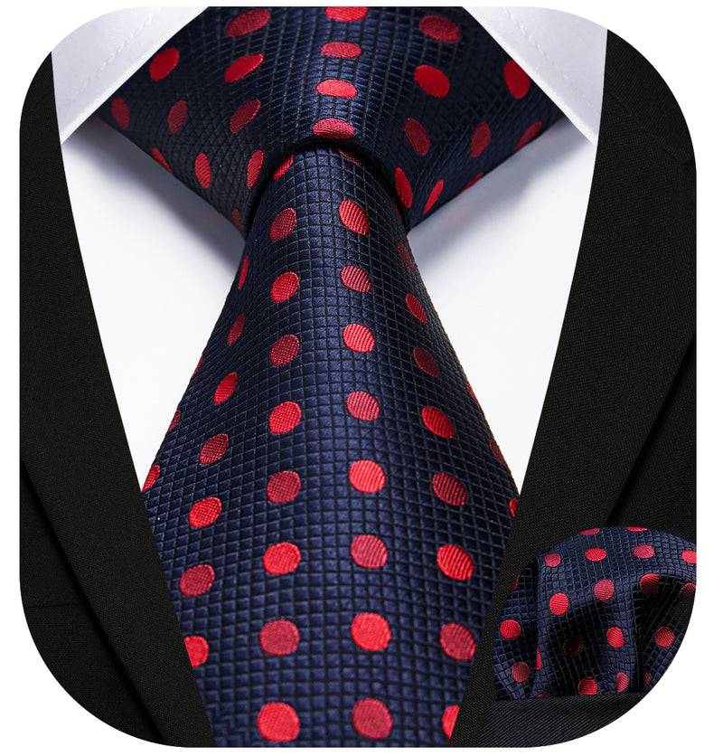 Polka Dot Tie Handkerchief Set - D-NAVY BLUE/RED