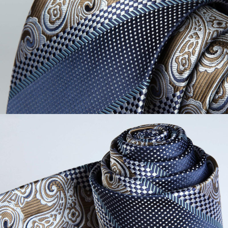 Floral Tie Handkerchief Set - BROWN/NAVY BLUE