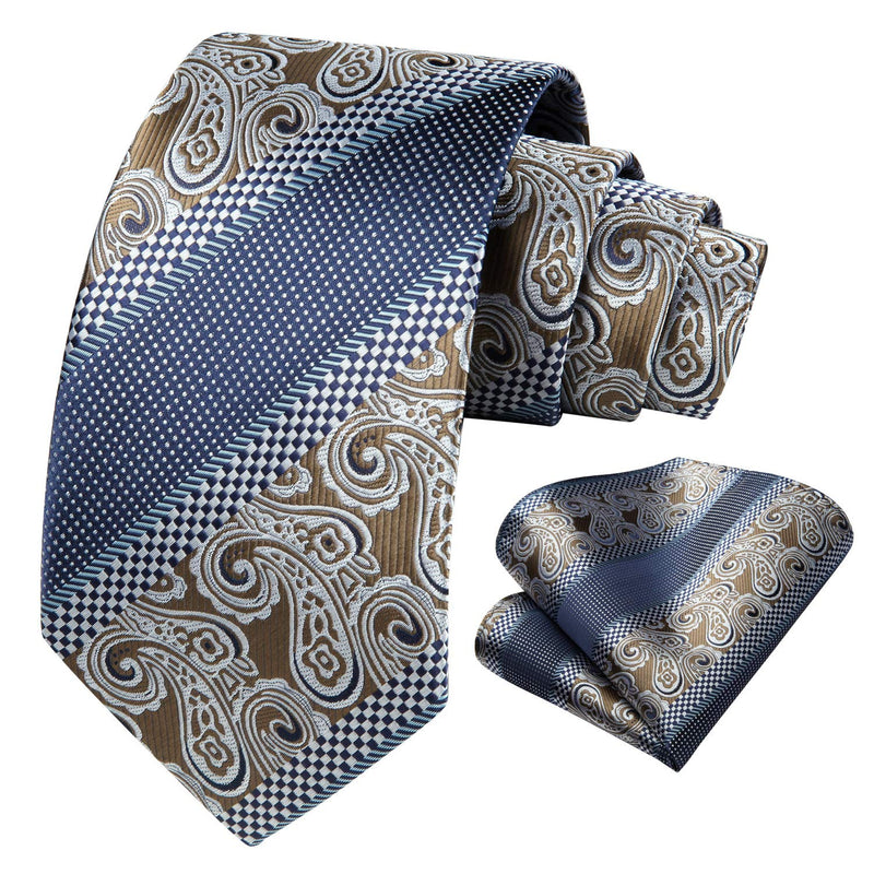 Floral Tie Handkerchief Set - BROWN/NAVY BLUE