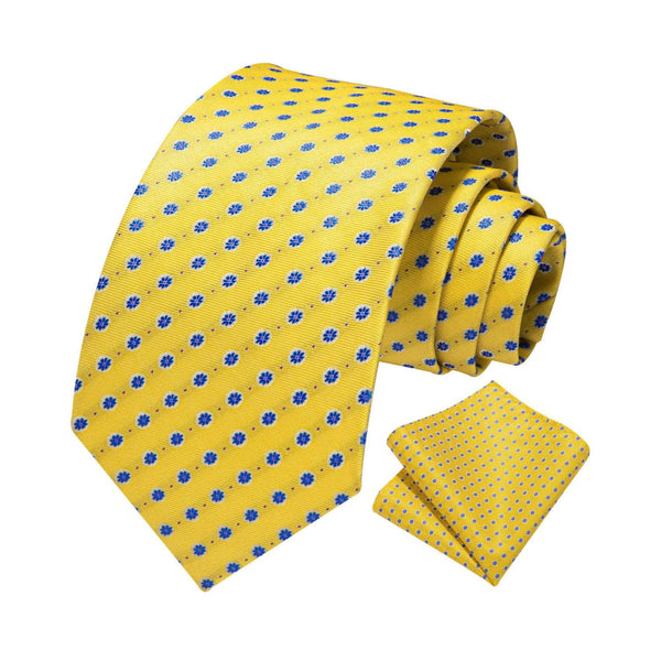Floral Tie Handkerchief Set - A37-YELLOW