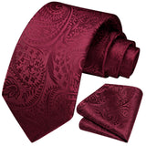 Floral Tie Handkerchief Set - BURGUNDY