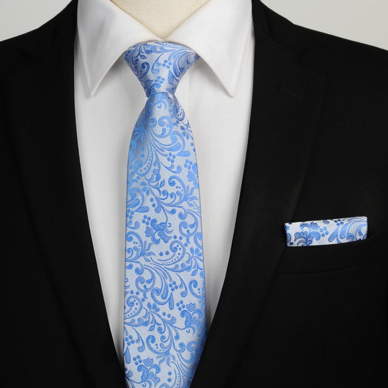 Floral Tie Handkerchief Set - DUSTY BLUE-9