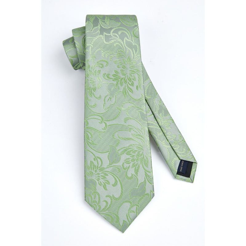 Floral Tie Handkerchief Set - 03A-GREEN 1