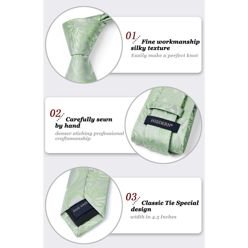 Floral Tie Handkerchief Set - 03A-GREEN 1