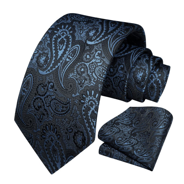 Paisley Tie Handkerchief Set - NAVY BLUE 