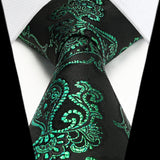 Paisley Extra Long Tie Handkerchief Set - D6-BLACK/GREEN