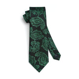 Paisley Extra Long Tie Handkerchief Set - D6-BLACK/GREEN