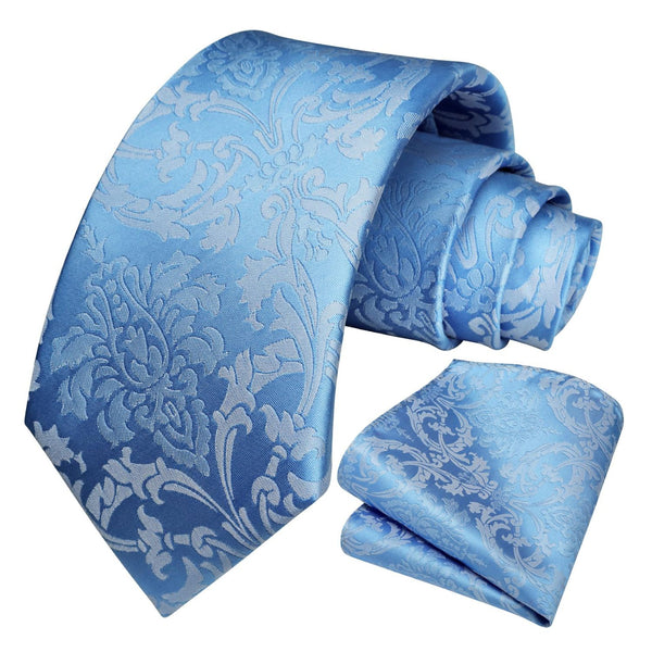 Floral Tie Handkerchief Set - LIGHT BLUE