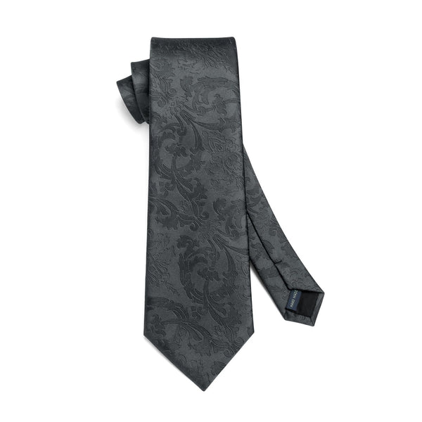 Floral Tie Handkerchief Set - BLACK-2
