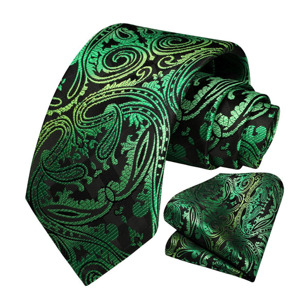 Paisley Tie Handkerchief Set - A47-GREEN