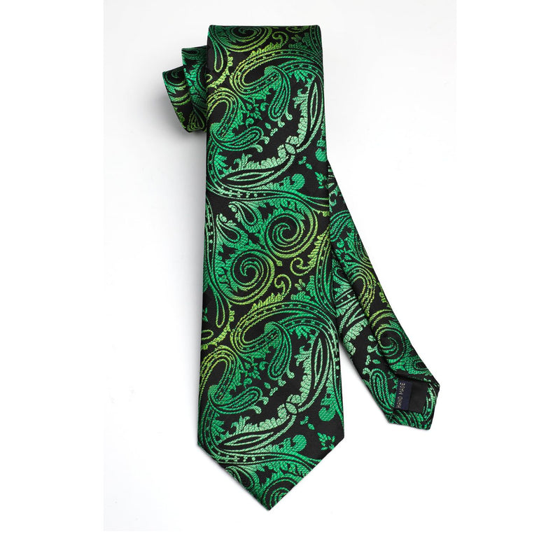 Paisley Tie Handkerchief Set - A47-GREEN