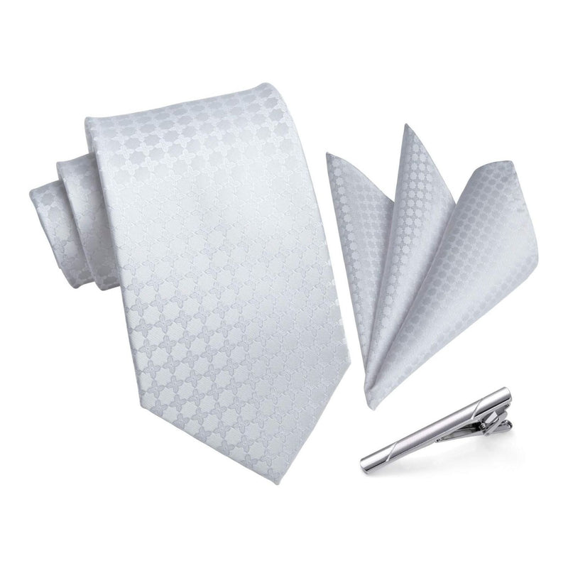 Plaid Tie Handkerchief Clip - 04 WHITE