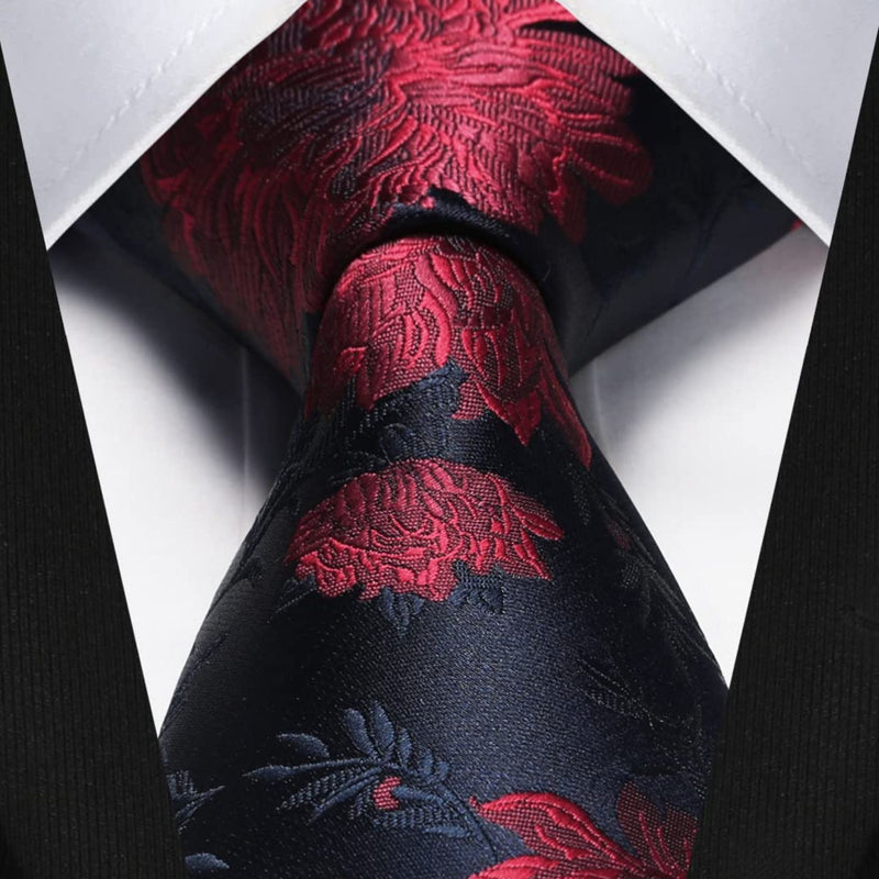Floral Tie Handkerchief Set - 10-RED